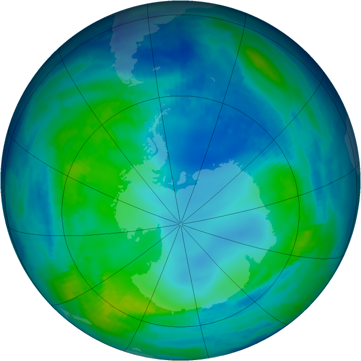 Antarctic ozone map for 13 May 1997